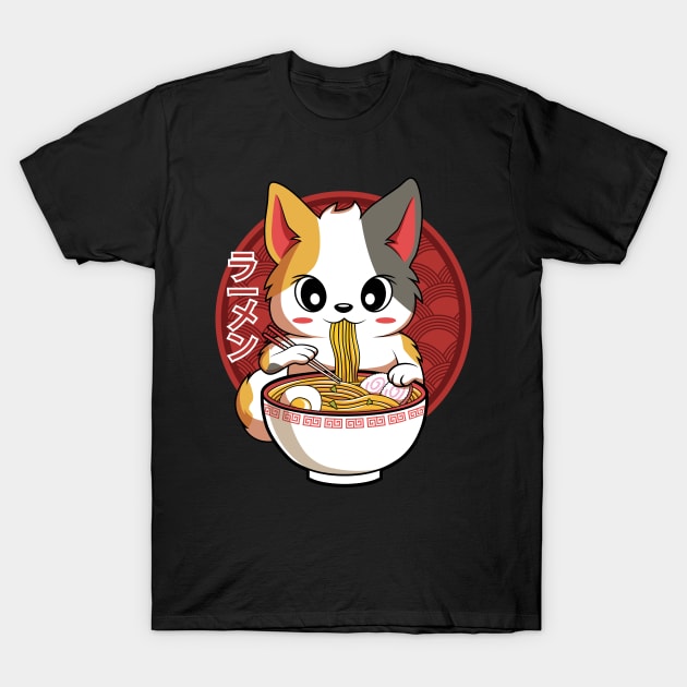 Kawaii Neko Cat Japanese Ramen Noodles Gift T-Shirt by HCMGift